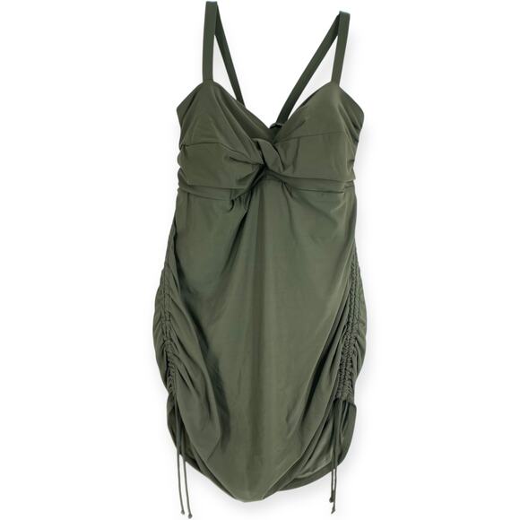 Lands End One Piece Adjustable V Neck Faux Wrap Olive Green Swim Dress 16 - Picture 10 of 10